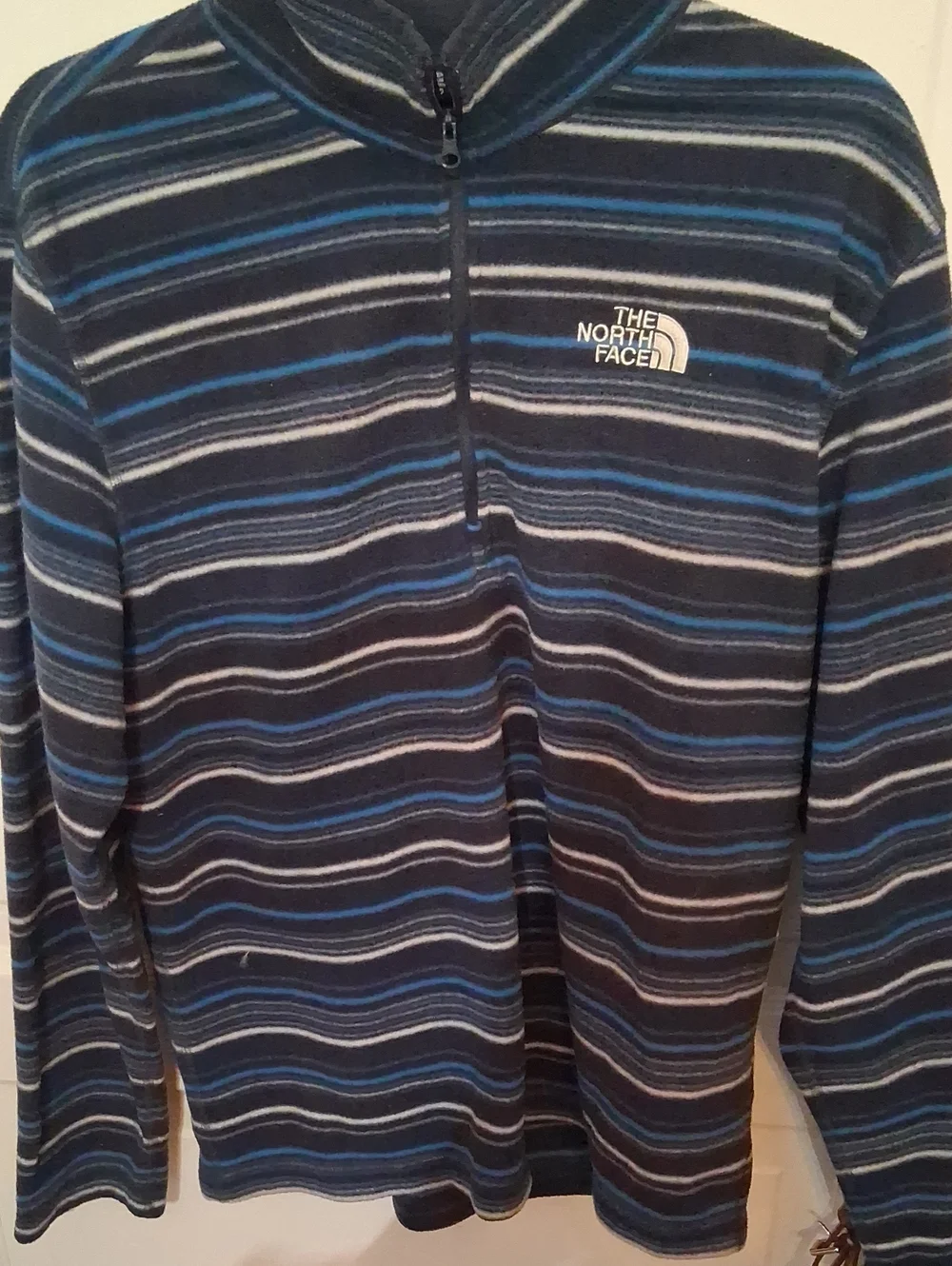 The North Face Navy, Blue & Light Gray Striped Quarter-Zip Pullover